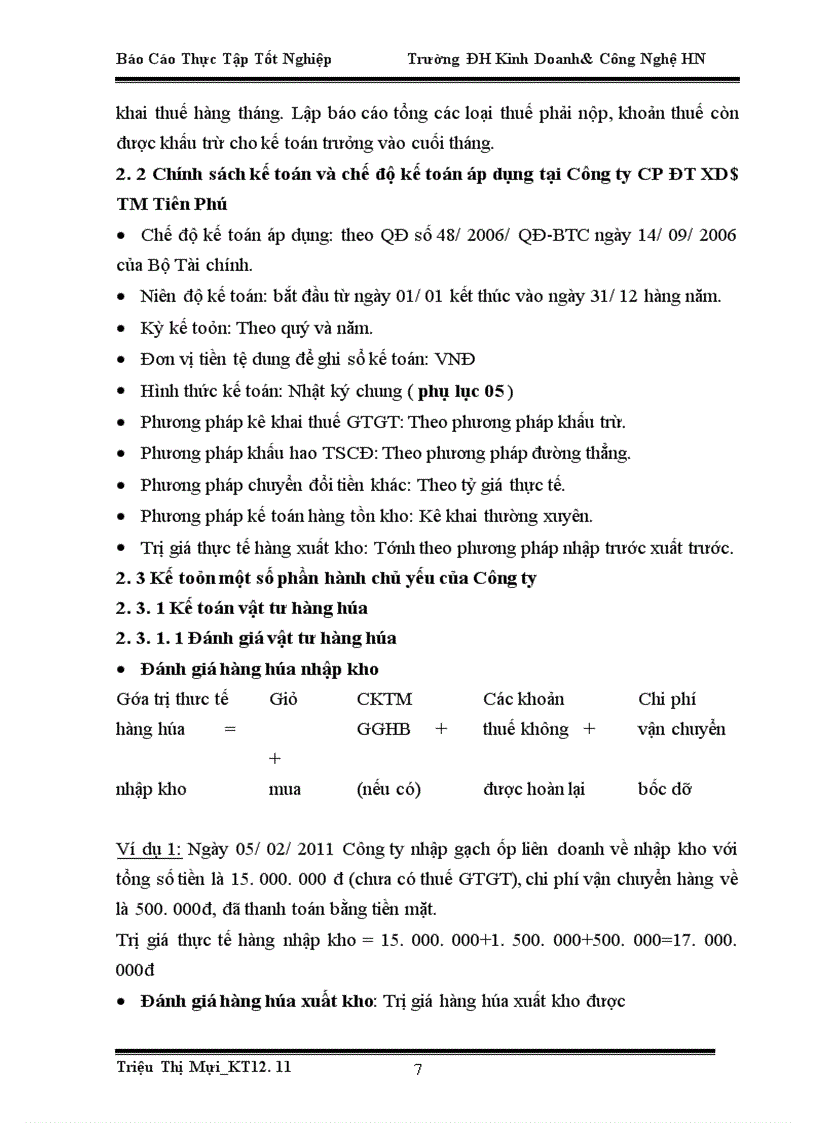 image for page Báo cáo thực tập tại phòng Tài chính-Kế toán của Công ty Cổ Phần Đầu Tư Xây Dựng & Thương Mại Tiên Phú