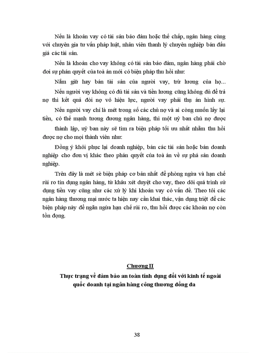 image for page Một số giải pháp nhằm đảm bảo an toàn tín dụng đối với kinh tế ngoài quốc doanh tại Ngân hàng công thương Đống Đa
