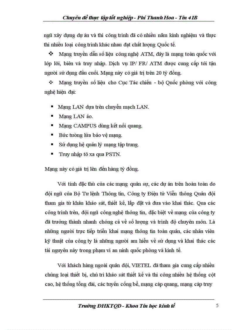 image for page Chuyên đề thực tập tốt nghiệp tại Công ty Điện tử Viễn thông Quân đội (VIETEL)
