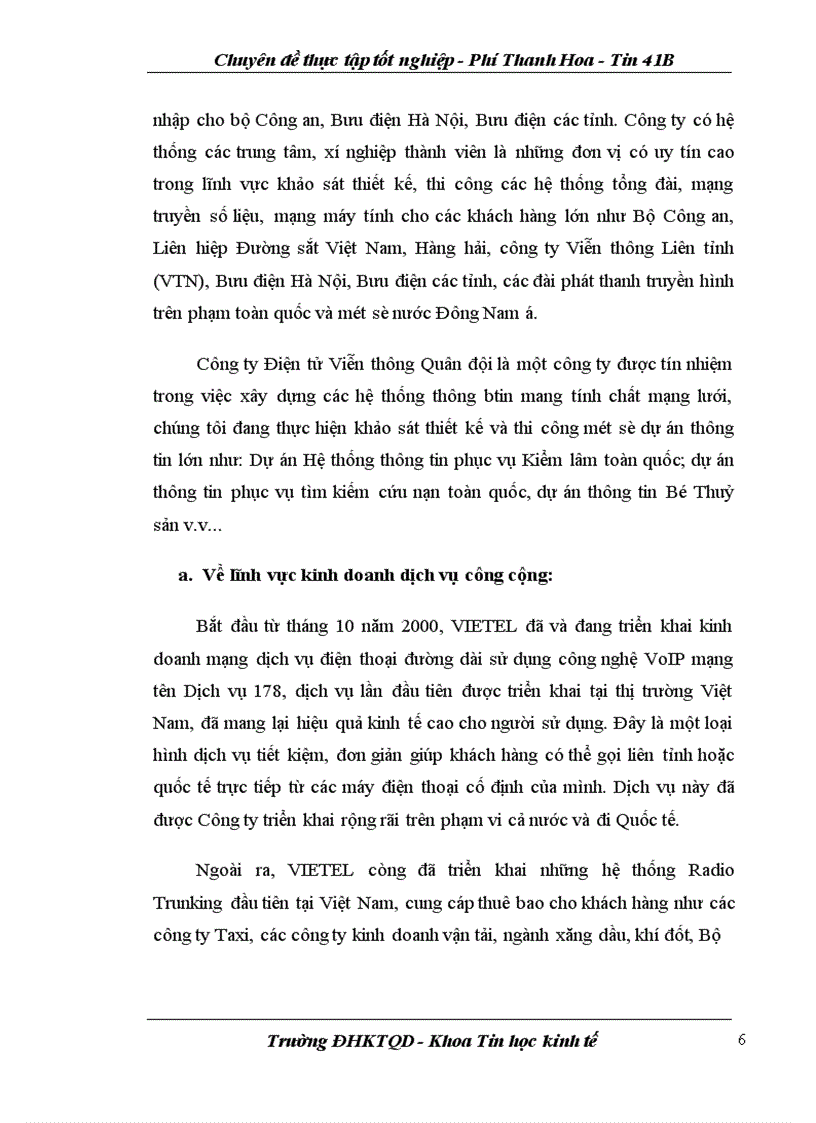 image for page Chuyên đề thực tập tốt nghiệp tại Công ty Điện tử Viễn thông Quân đội (VIETEL)