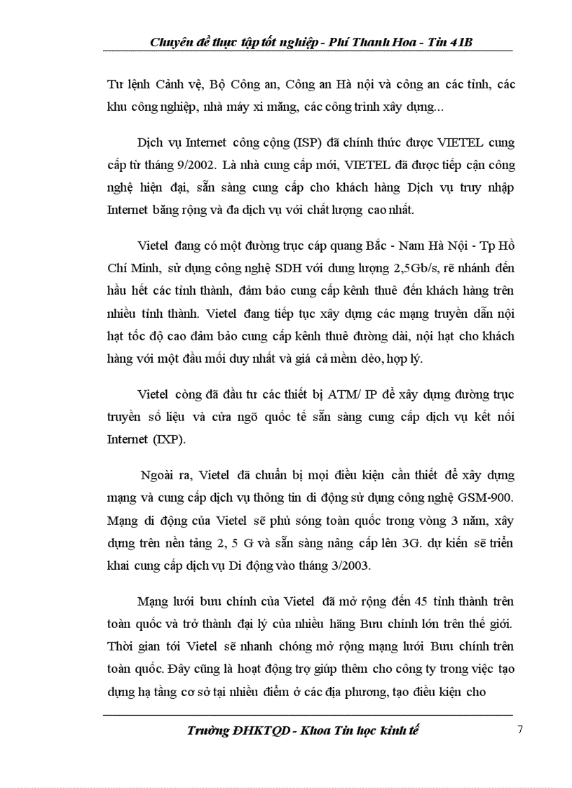 image for page Chuyên đề thực tập tốt nghiệp tại Công ty Điện tử Viễn thông Quân đội (VIETEL)