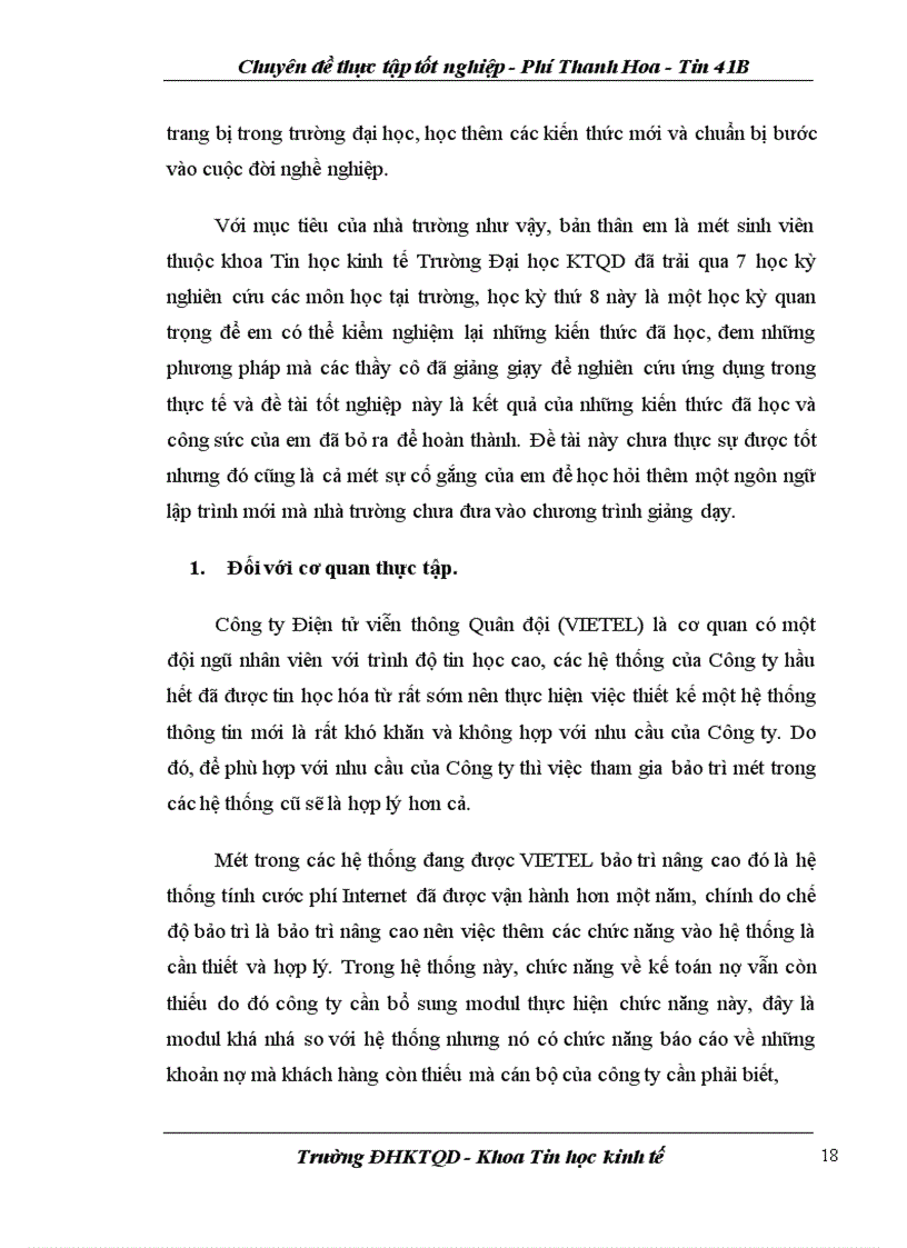 image for page Chuyên đề thực tập tốt nghiệp tại Công ty Điện tử Viễn thông Quân đội (VIETEL)