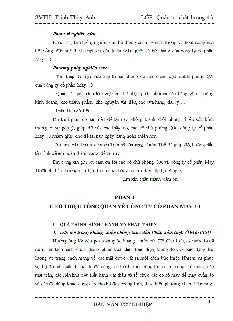 Giải pháp hoàn thiện quản lý chất lượng trong phân phối và bán hàng tại công ty cp May 10