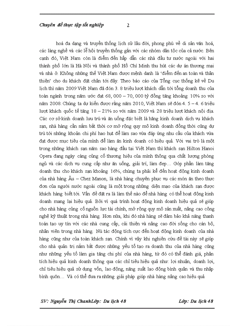 image for page Đánh giá hiệu quả kinh doanh của nhà Hàng Âu Chez Manon khách sạn Hilton opera Hà Nội Hà Nội - 2010