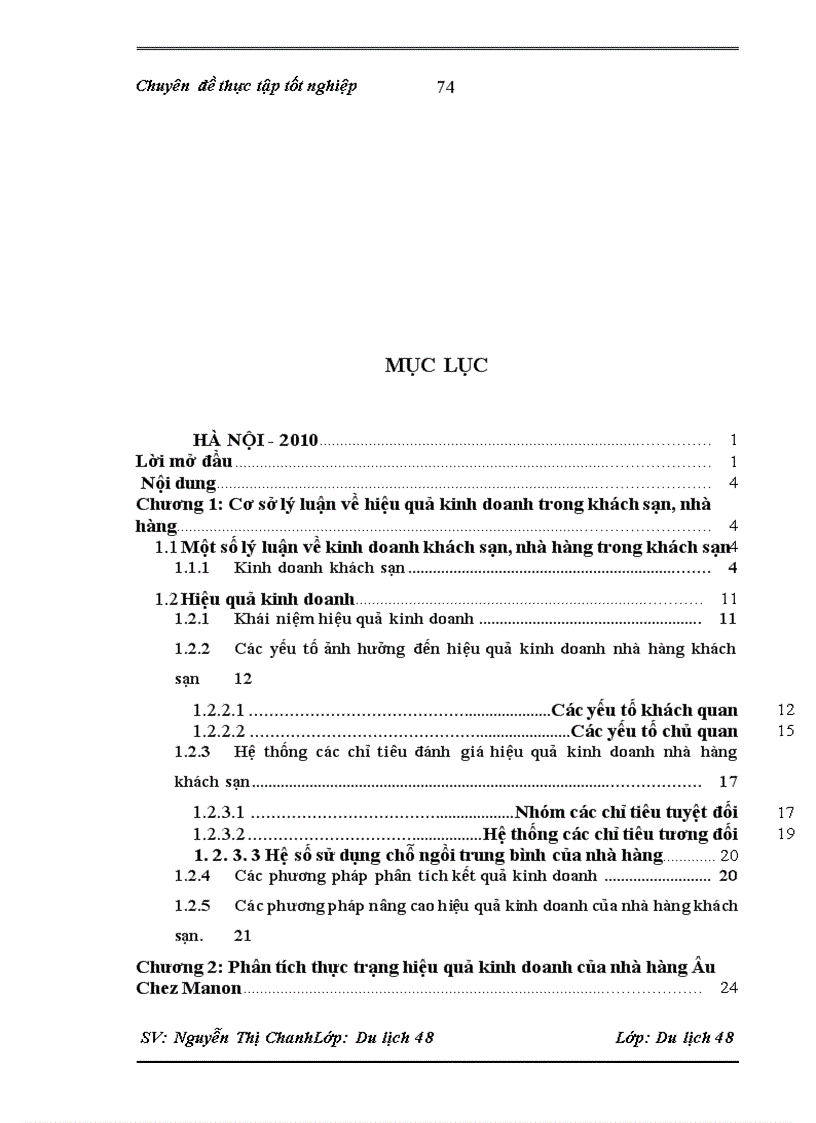 image for page Đánh giá hiệu quả kinh doanh của nhà Hàng Âu Chez Manon khách sạn Hilton opera Hà Nội Hà Nội - 2010