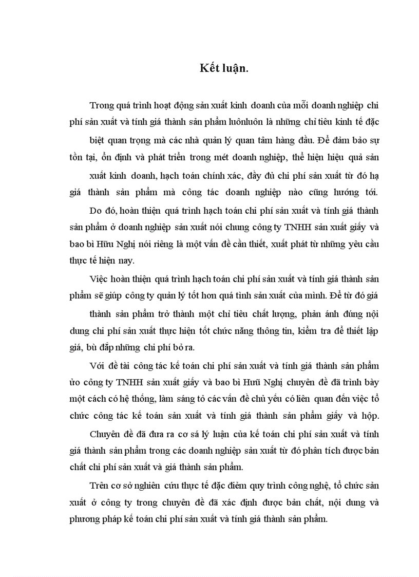 image for page Tổ chức công tác kế toán tập hợp chi phí sản xuất và tính giá thành sản phẩm ở công ty TNHH sản xuất giấy và bao bì Hưũ Nghị