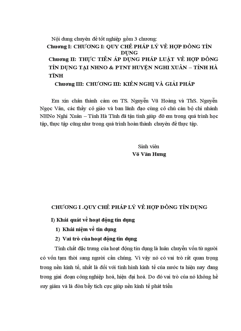 Thực tế áp dụng pháp luật về hợp đồng tín dụng tại NHNo &PTNT huyện Nghi Xuân – tỉnh Hà Tĩnh