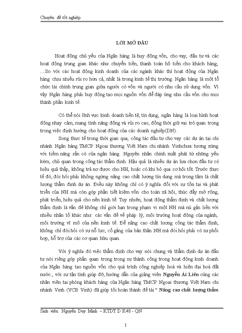 image for page Nâng cao chất lượng thẩm định dự án đầu tư tại Ngân Hàng TMCP Ngoại Thương Việt Nam chi nhánh Vinh