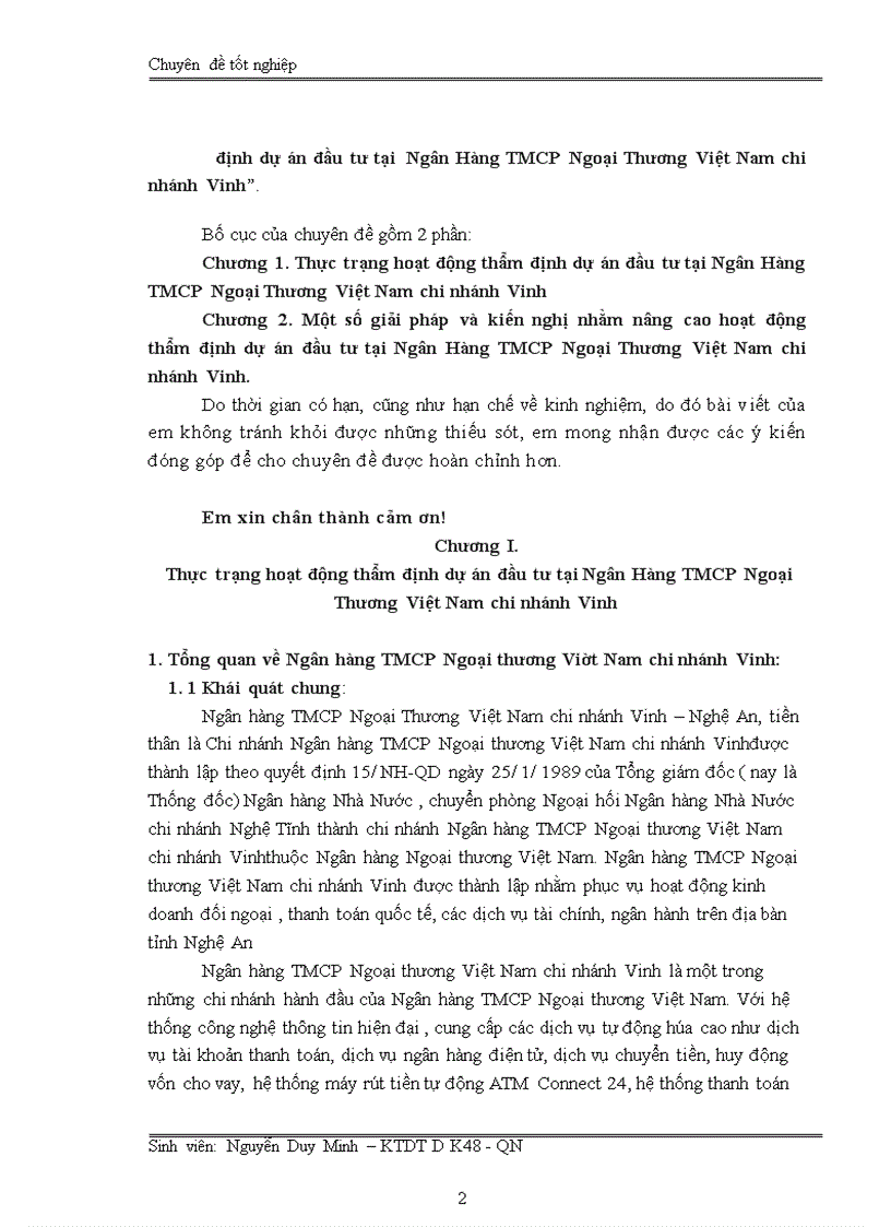 image for page Nâng cao chất lượng thẩm định dự án đầu tư tại Ngân Hàng TMCP Ngoại Thương Việt Nam chi nhánh Vinh