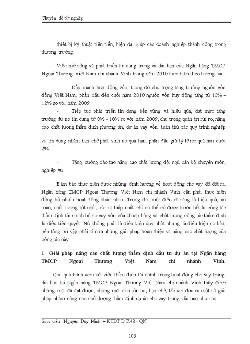 image for page Nâng cao chất lượng thẩm định dự án đầu tư tại Ngân Hàng TMCP Ngoại Thương Việt Nam chi nhánh Vinh