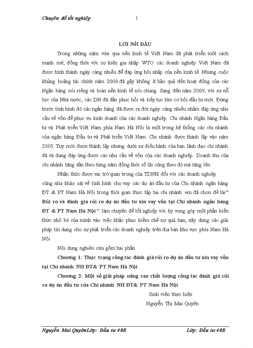image for page Rủi ro và đánh giá rủi ro dự án đầu tư xin vay vôn tại Chi nhánh ngân hàng ĐT&PT Nam Hà Nội