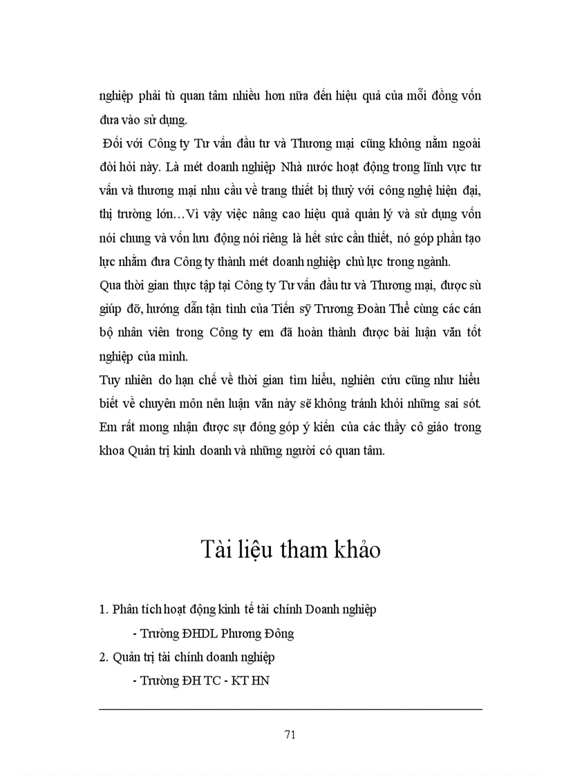 image for page Một số biện pháp chủ yếu nhằm nâng cao hiệu quả sử dụng vốn lưu động tại Công ty Tư vấn đầu tư và Thương mại