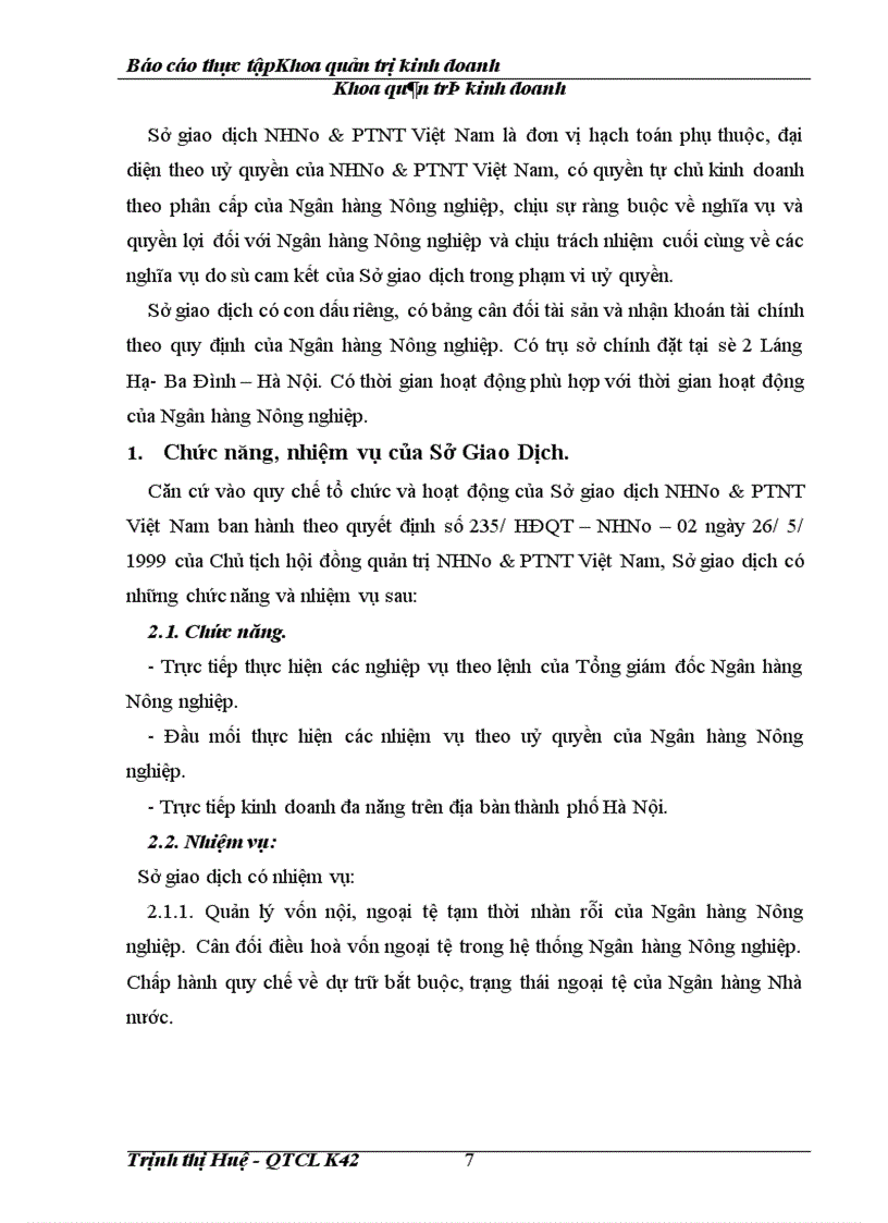 image for page Báo cáo thực tập tại Sở giao dịch NHNo & PTNT Việt Nam.