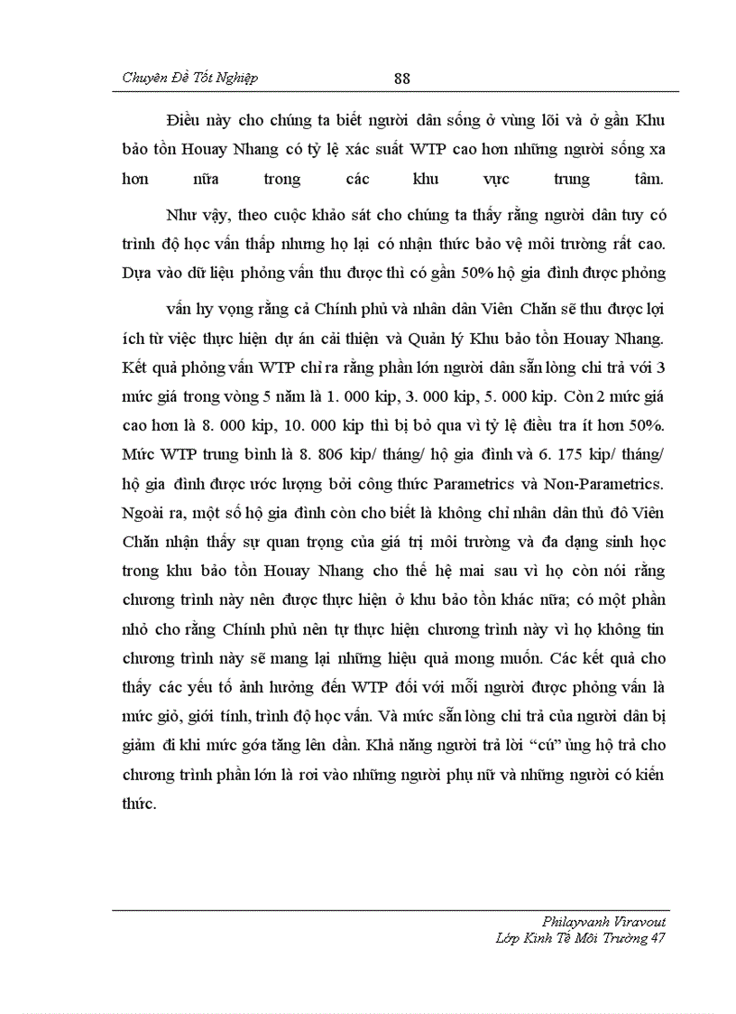 image for page Sử dụng phương pháp đánh giá ngẫu nhiên (CVM) để xác định sẵn lòng chi trả (WTP) của người dân ở Viên Chăn cho việc bảo tồn đa dạng sinh học và sử dụng bền vững trong Khu bảo tồn Houay Nhang tại thủ đô Viên Chăn, Lào