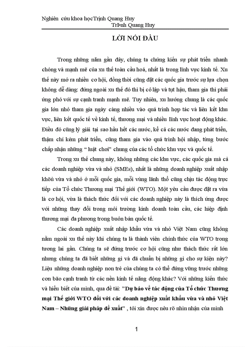 image for page Dự báo về tác động của Tổ chức Thương mại Thế giới WTO đối với các doanh nghiệp xuất khẩu vừa và nhỏ Việt Nam – Những giải pháp đề xuất