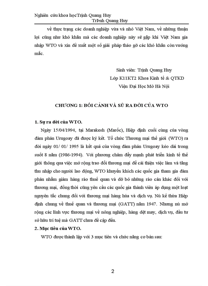 image for page Dự báo về tác động của Tổ chức Thương mại Thế giới WTO đối với các doanh nghiệp xuất khẩu vừa và nhỏ Việt Nam – Những giải pháp đề xuất