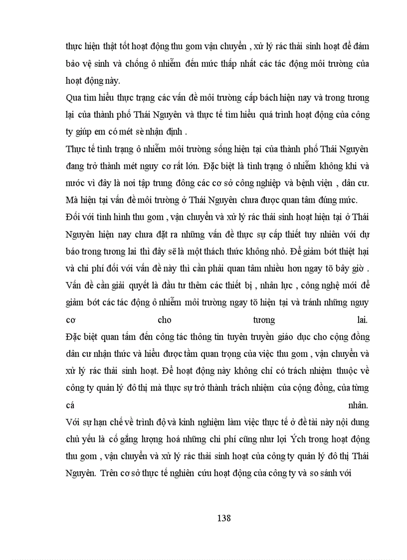 image for page Đánh giá hiệu quả Kinh tế–xã hội–môi trường trong quá trình thu gom, vận chuyển và xử lý rác thải của Công ty Quản lý đô thị Thái Nguyên.