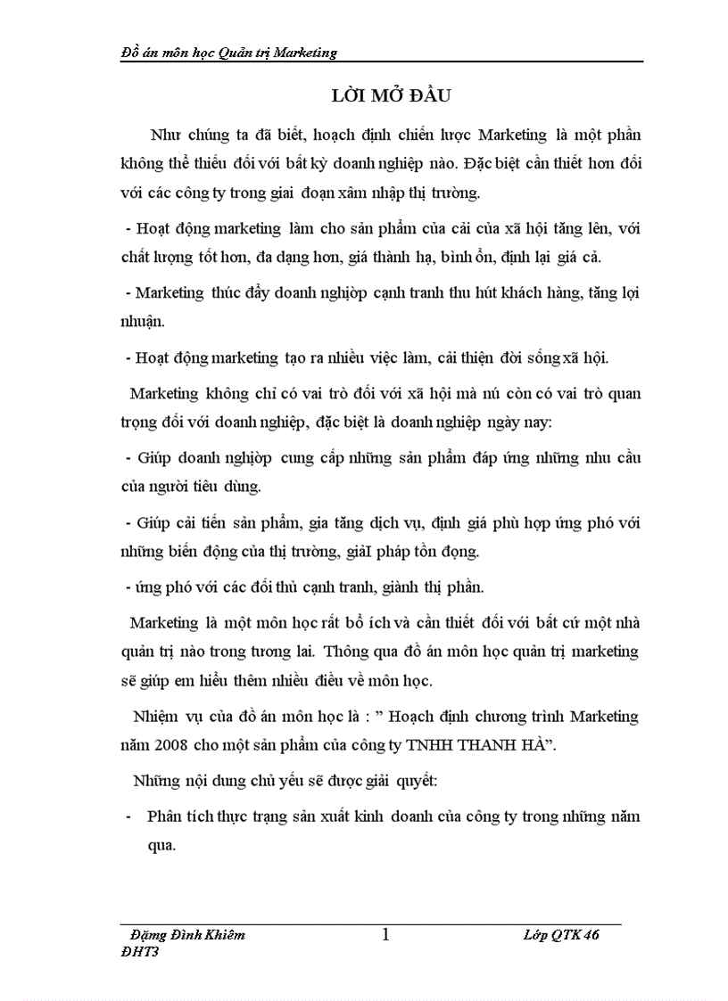 image for page Hoặch định chương trình marketing cho một sản phẩm của công ty TNHH Thanh Hà