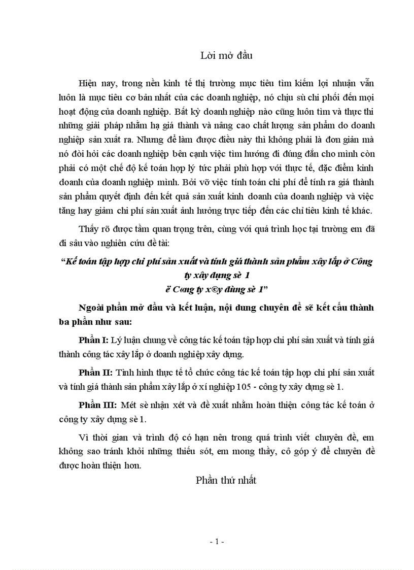 image for page Kế toán tập hợp chi phí sản xuất và tính giá thành sản phẩm xây lắp ở Công ty xây dựng số 1