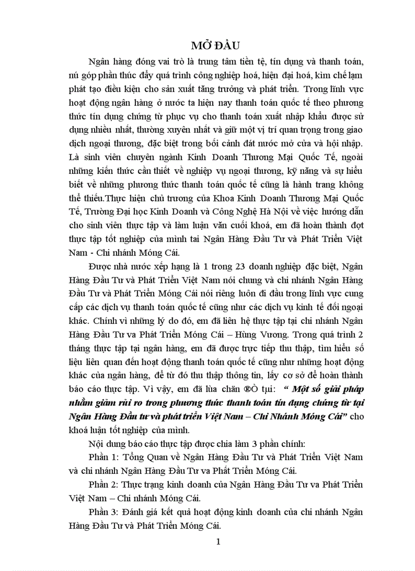 image for page Một số giải pháp nhằm giảm rủi ro trong phương thức thanh toỏn tớn dụng chứng từ tại Ngân Hàng Đầu tư và phát triển Việt Nam – Chi Nhánh Móng Cái