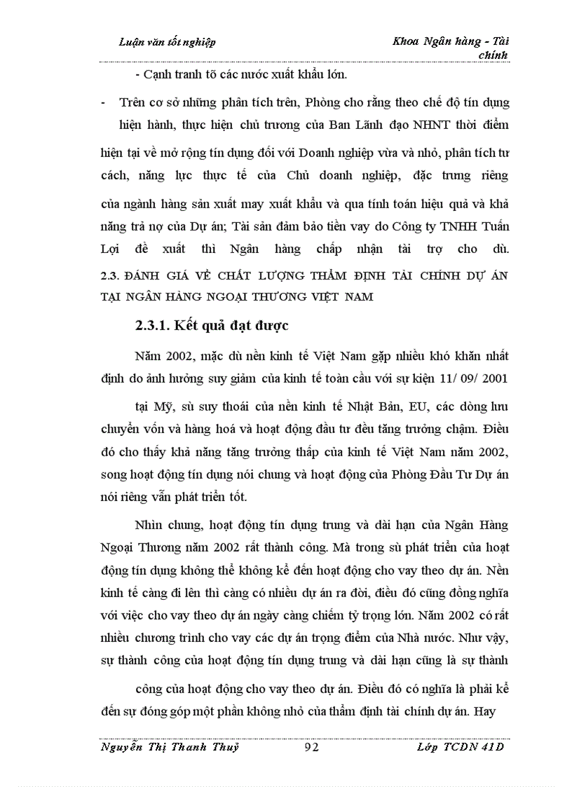image for page Nâng cao chất lượng thẩm định tài chính dự án trong hoạt động cho vay tại Ngân Hàng Ngoại Thương Việt Nam