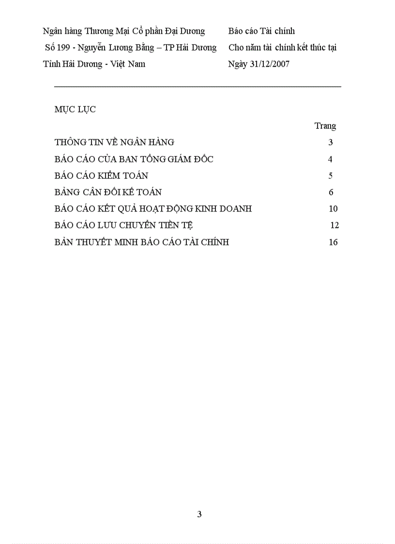 Báo cáo Tài chính: Ngân hàng Thương Mại Cổ phần Đại Dương Tài chính Số Nguyễn Lương Bằng – TP Hải Dương