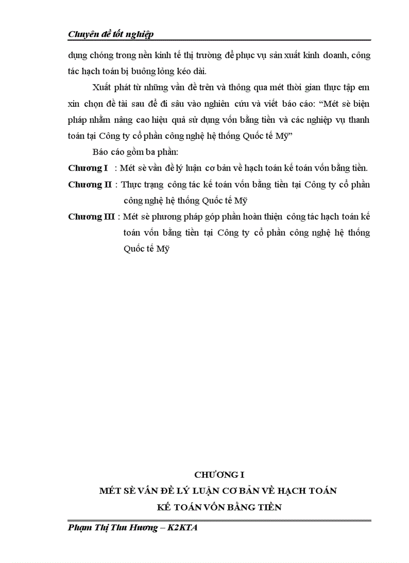 Công tác kế toán vốn bằng tiền tại Công ty cổ phần công nghệ hệ thống Quốc tế Mỹ