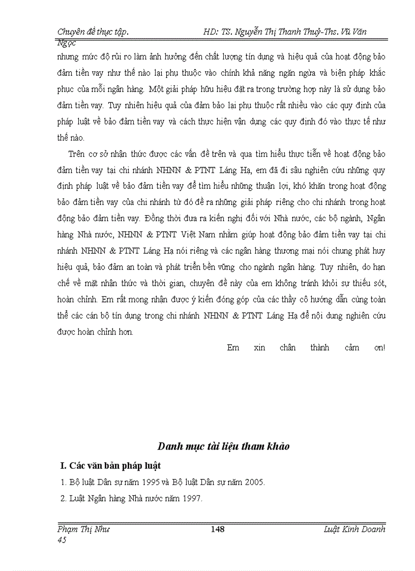 image for page Quy chế pháp lý về bảo đảm tiền vay và thực tiễn áp dụng tại chi nhánh NHNN & PTNT Láng Hạ