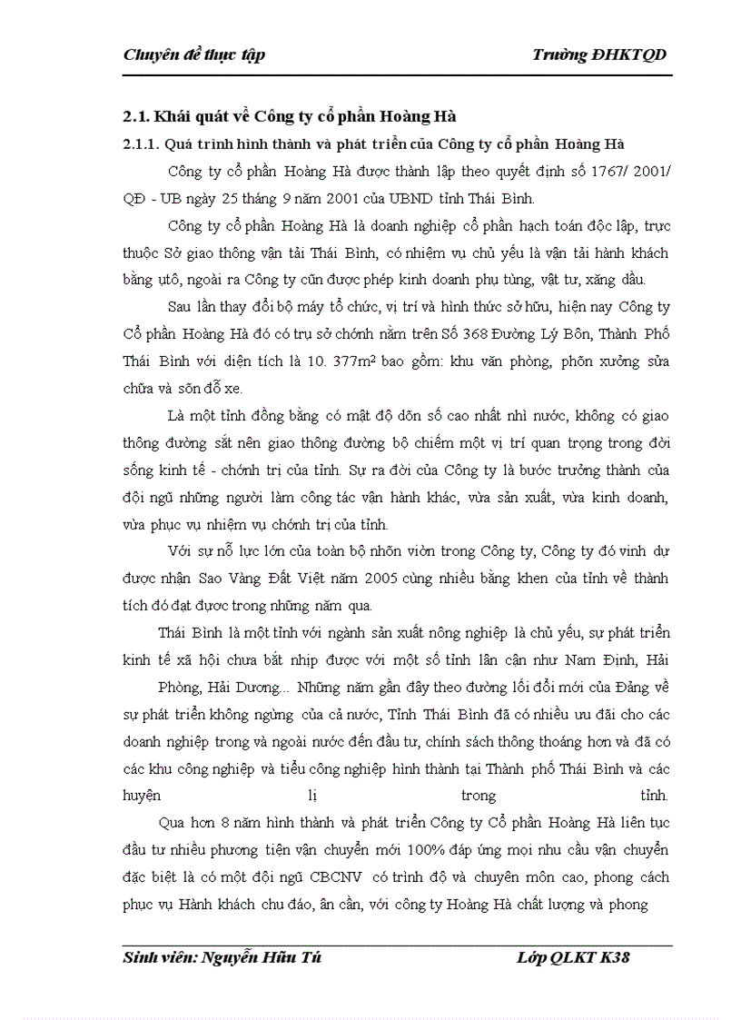 image for page Báo cáo thực tập tại Công ty cổ phần Hoàng Hà