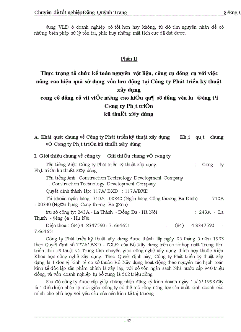 image for page Hoàn thiện công tác tổ chức hạch toán nguyên vật liệu, công cụ dụng cụ với việc nâng cao hiệu quả sử dụng vốn lưu động ở Công ty Phát triển kỹ thuật xây dựng