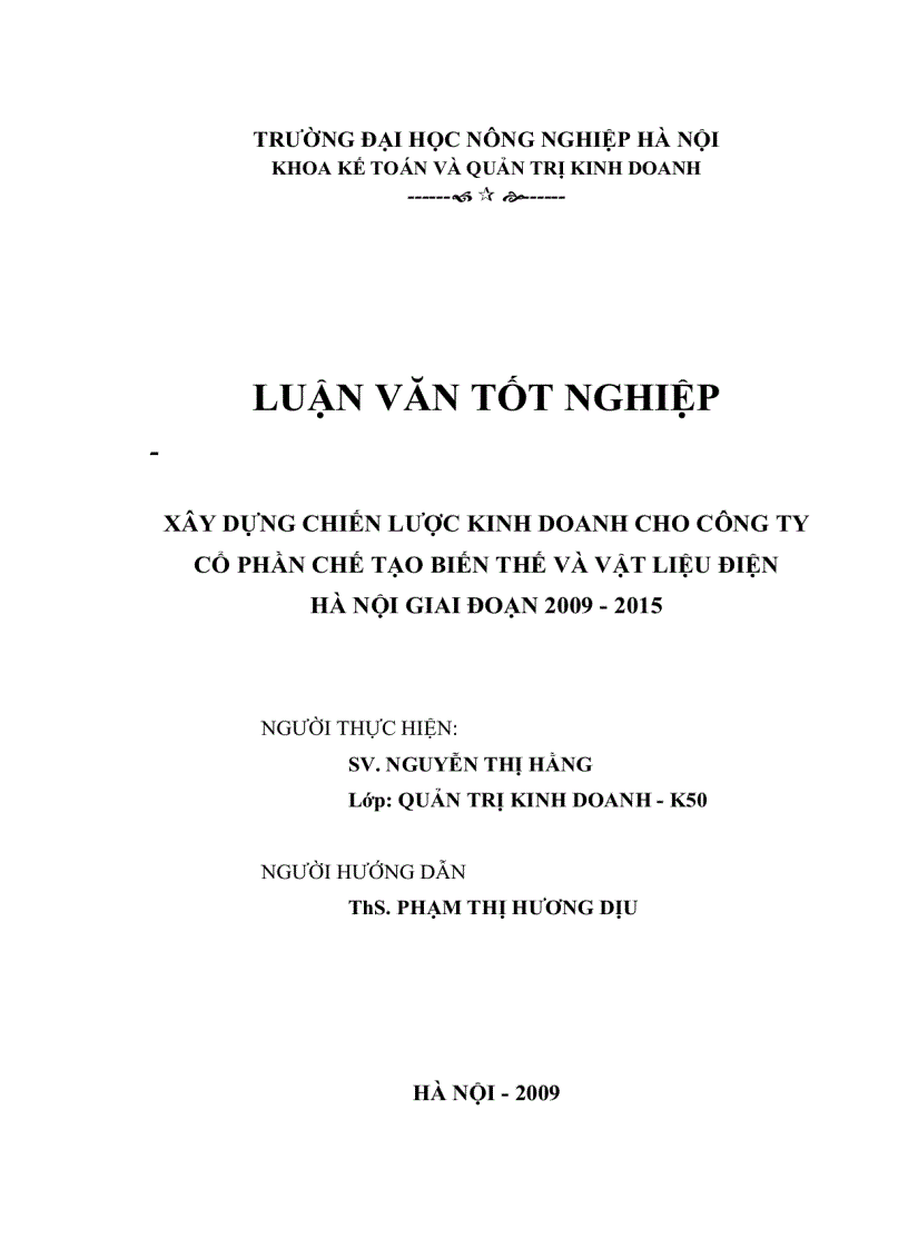 image for page Xây dựng chiến lược kinh doanh cho Công ty Cổ phần chế tạo biến thế và vật liệu điện Hà Nội giai đoạn 2009 - 2015