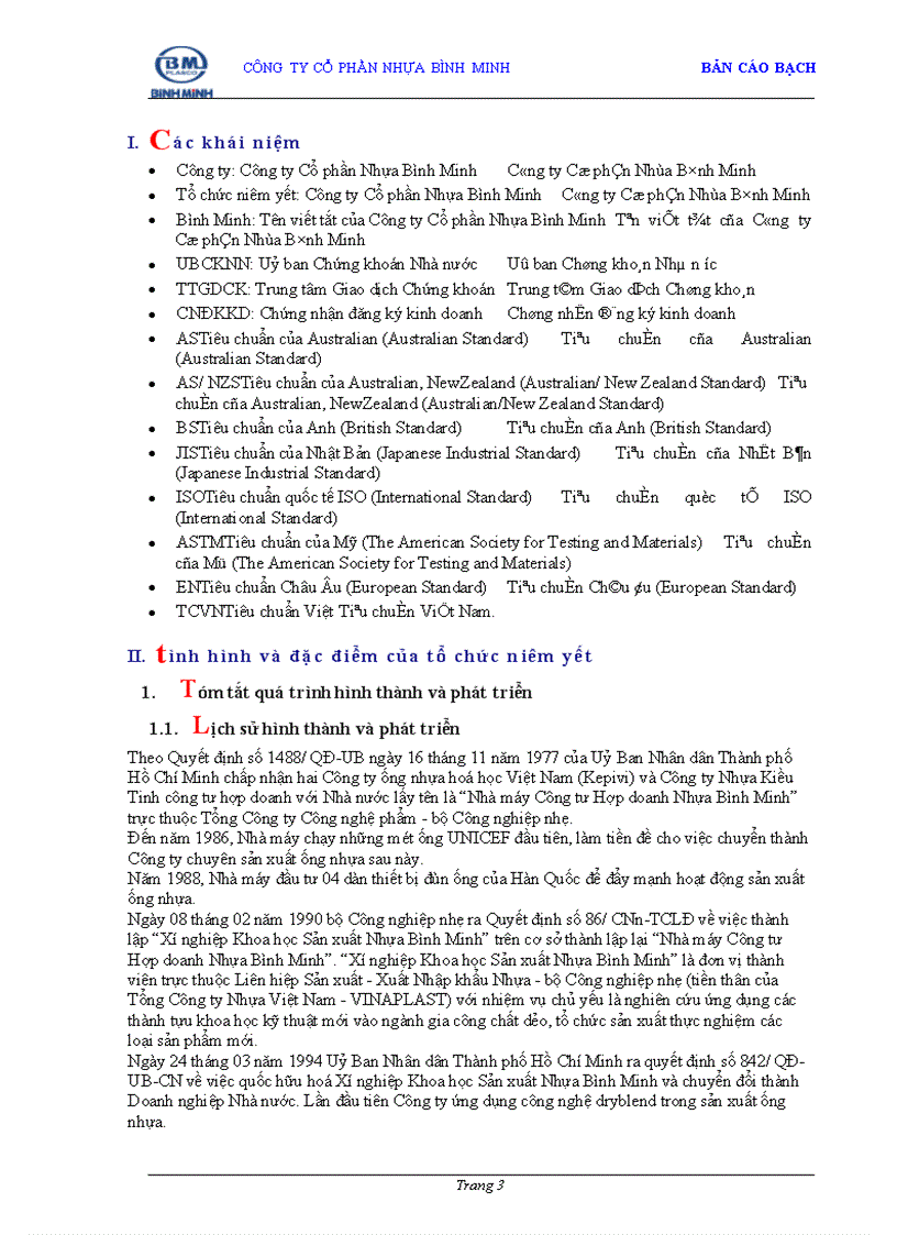 Bản cáo bạch Công ty Cổ phần Nhựa Bình Minh