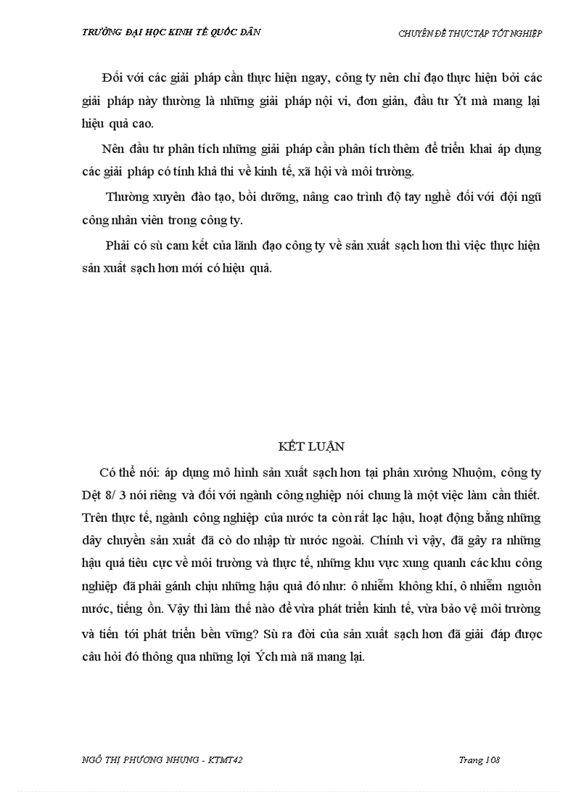 image for page Nghiên cứu áp dụng mô hình sản xuất sạch hơn cho việc giảm thiểu chất thải tại phân xưởng Nhuộm, công ty Dệt 8/3