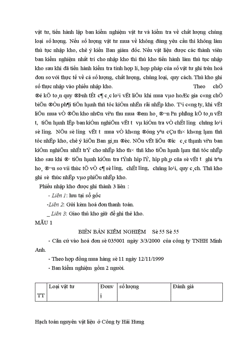 image for page Hạch toán nguyên vật liệu ở công ty Cổ phần Hải Hưng