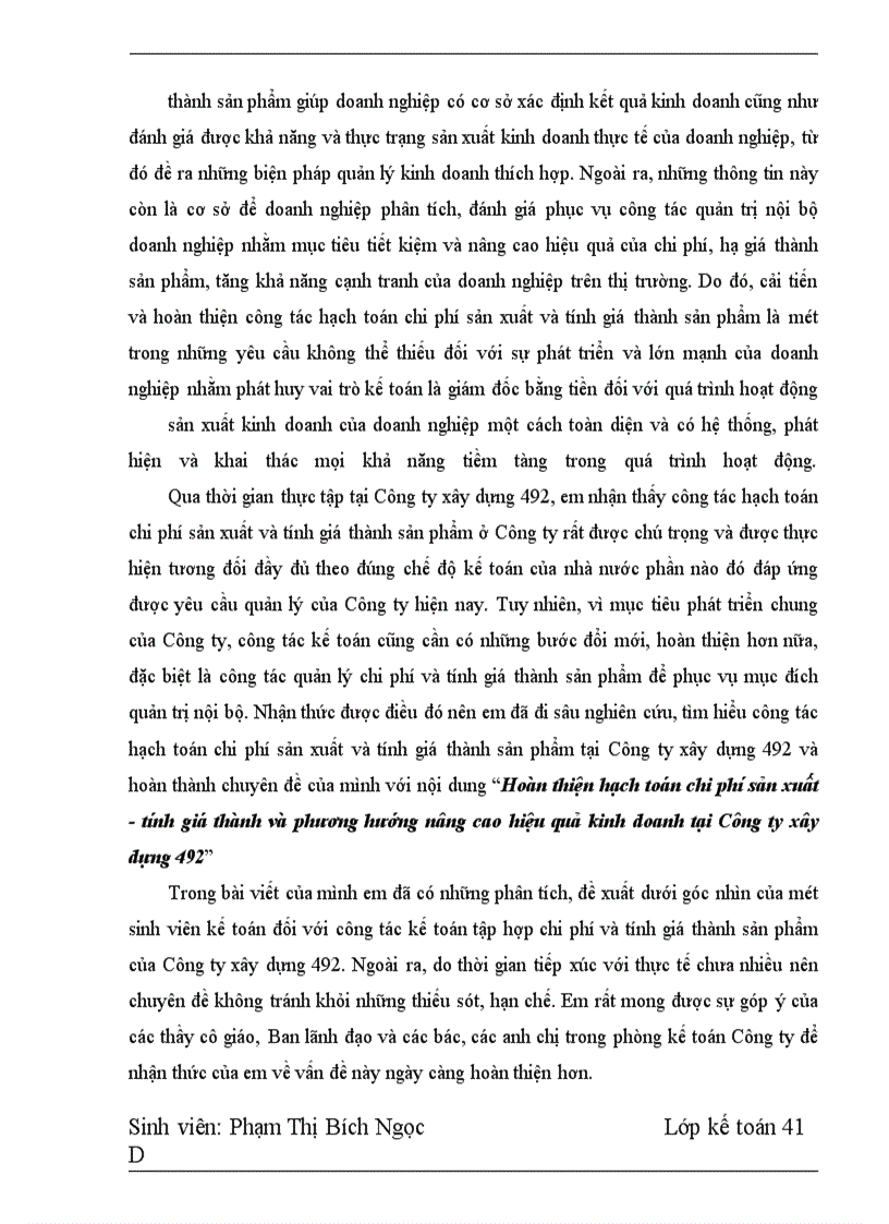 image for page Hoàn thiện hạch toán chi phí sản xuất - tính giá thành sản phẩm và phương hướng nâng cao hiệu quả kinh doanh tại Công ty xây dựng 492