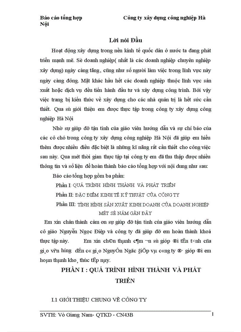 image for page Báo cáo thực tập tại Công ty xây dựng công nghiệp Hà Nội