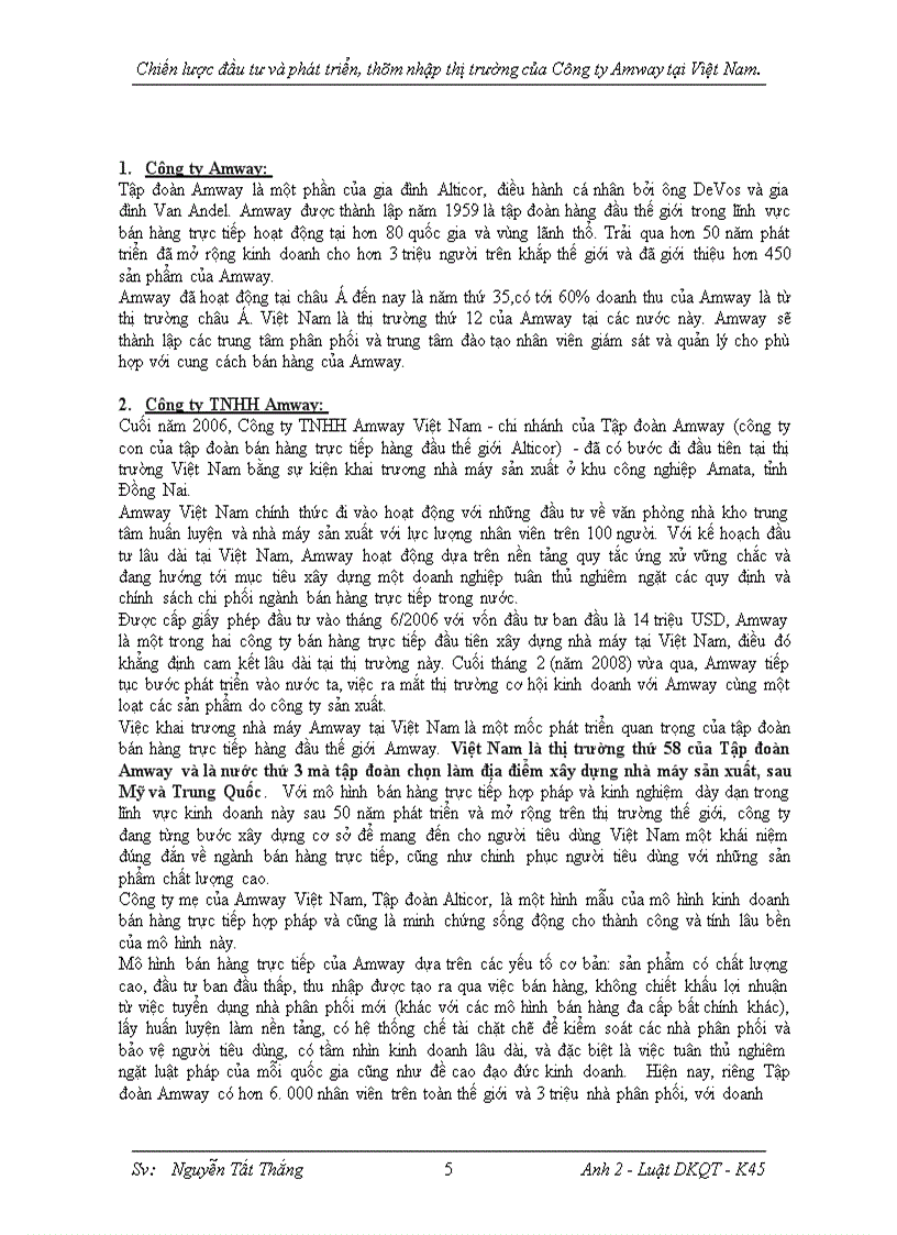 image for page Chiến lược đầu tư và phát triển, thâm nhập thị trường của công ty Amway tại Việt Nam.