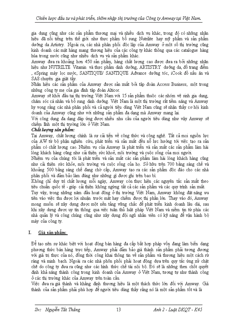 image for page Chiến lược đầu tư và phát triển, thâm nhập thị trường của công ty Amway tại Việt Nam.