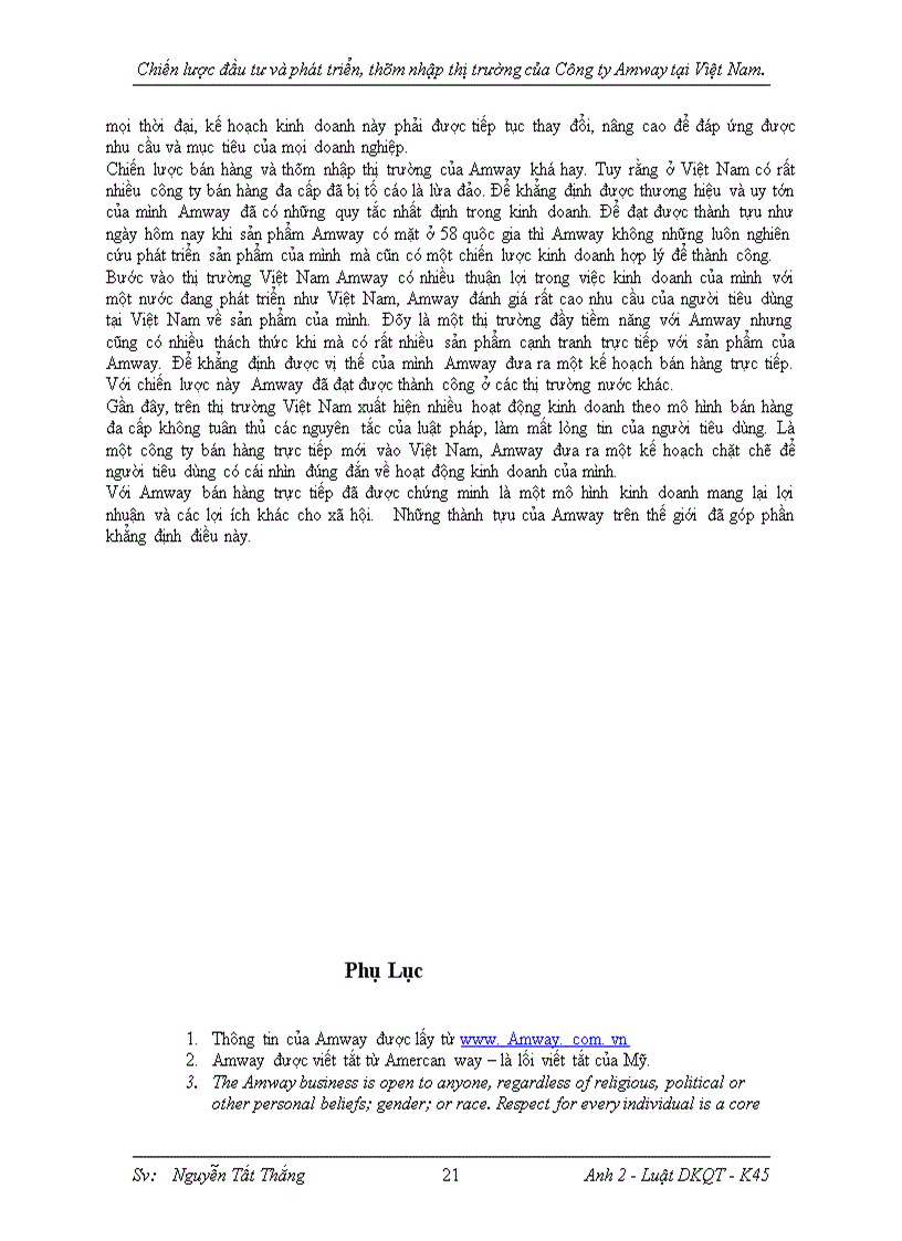 image for page Chiến lược đầu tư và phát triển, thâm nhập thị trường của công ty Amway tại Việt Nam.