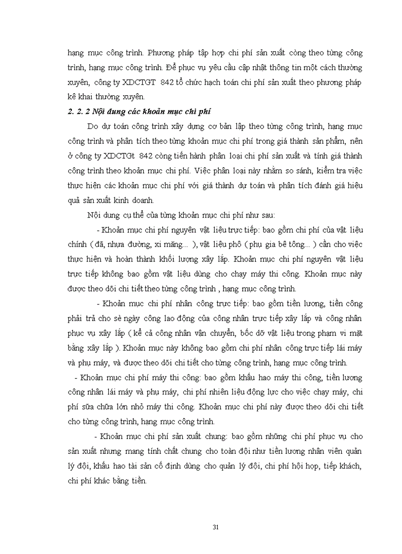 image for page Tổ chức kế toán chi phí sản xuất và giá thành sản phẩm tại công ty XDCTGT 842