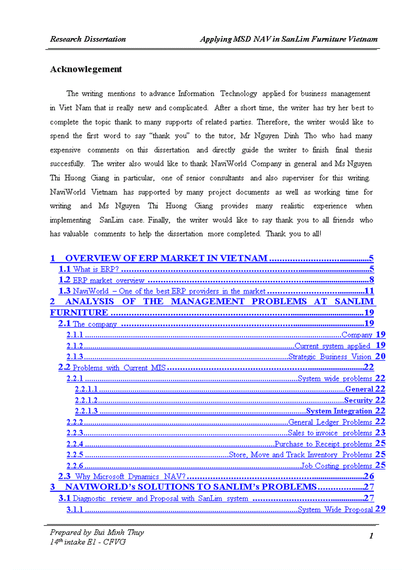 Research Dissertation Applying MSD NAV in SanLim Furniture Vietnam