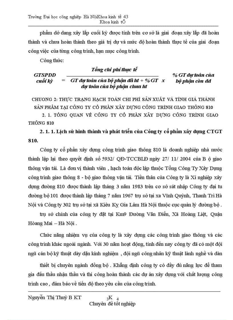 image for page Hoàn thiện công tác hạch toán chi phí sản xuất và tính giá thành sản phẩm xây lắp tại công ty cổ phần xây dựng CTGT 810