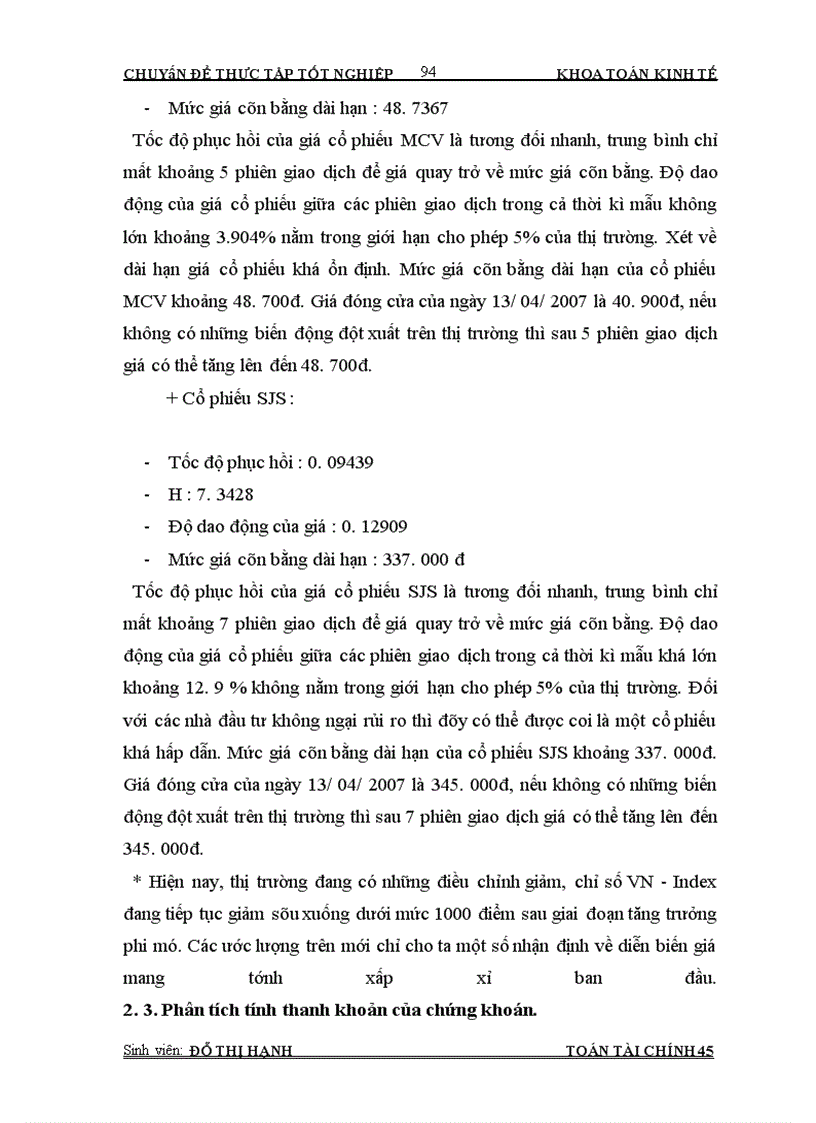 image for page Phân tích động thái giá cổ phiếu và tính thanh khoản của một số cổ phiếu trên thị trường chứng khoán VN