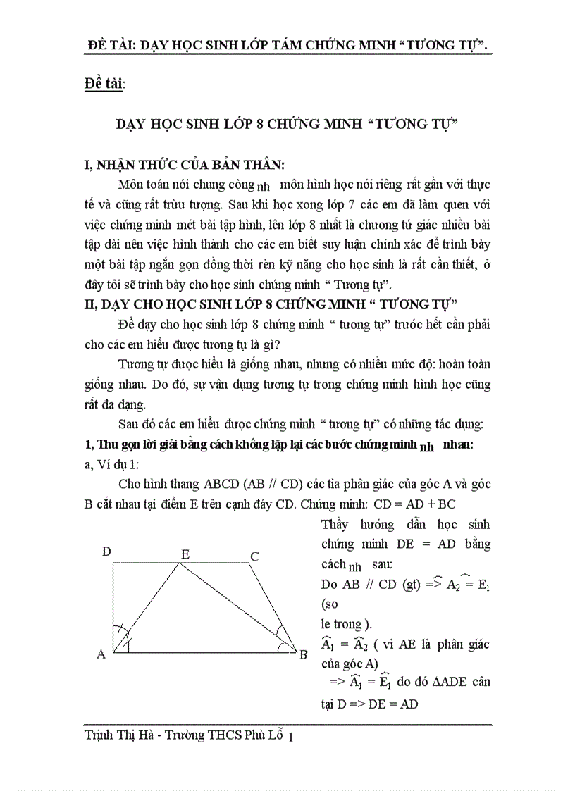 image for page Đề tài: Dạy học sinh lớp 8 chứng minh “tương tự”