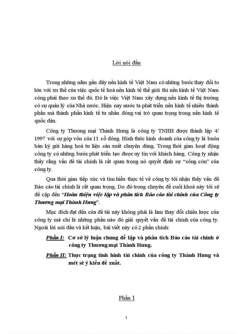image for page Hoàn thiện việc lập và phân tích Báo cáo tài chính của Công ty Thương mại Thành Hưng