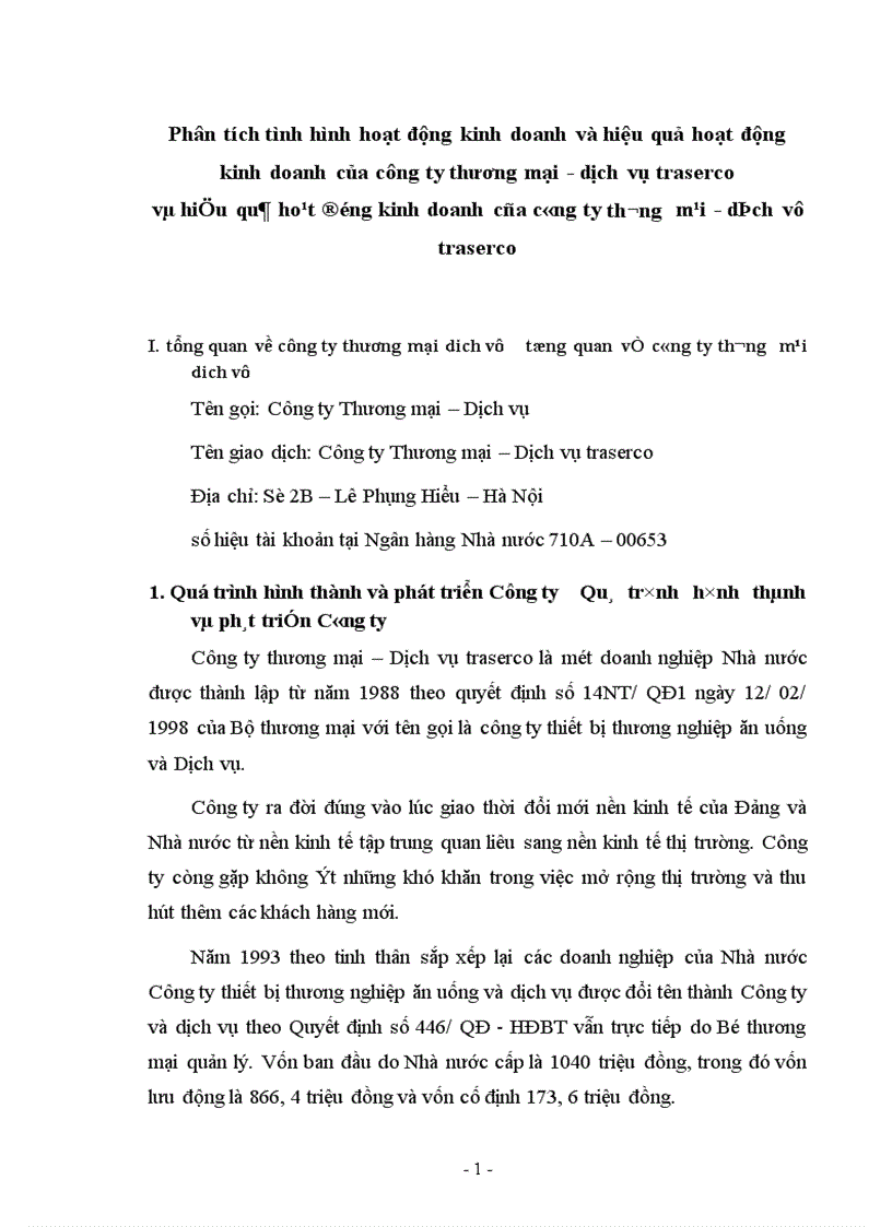 image for page Phân tích tình hình hoạt động kinh doanh và hiệu quả hoạt động kinh doanh của công ty thương mại - dịch vụ Traserco