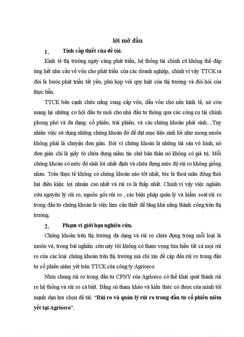 image for page Rủi ro và quản lý rủi ro trong đầu tư cổ phiếu niêm yết tại Agriseco