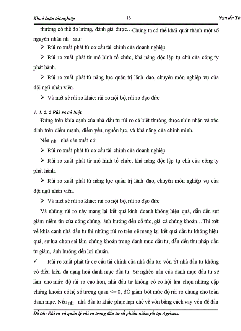 image for page Rủi ro và quản lý rủi ro trong đầu tư cổ phiếu niêm yết tại Agriseco