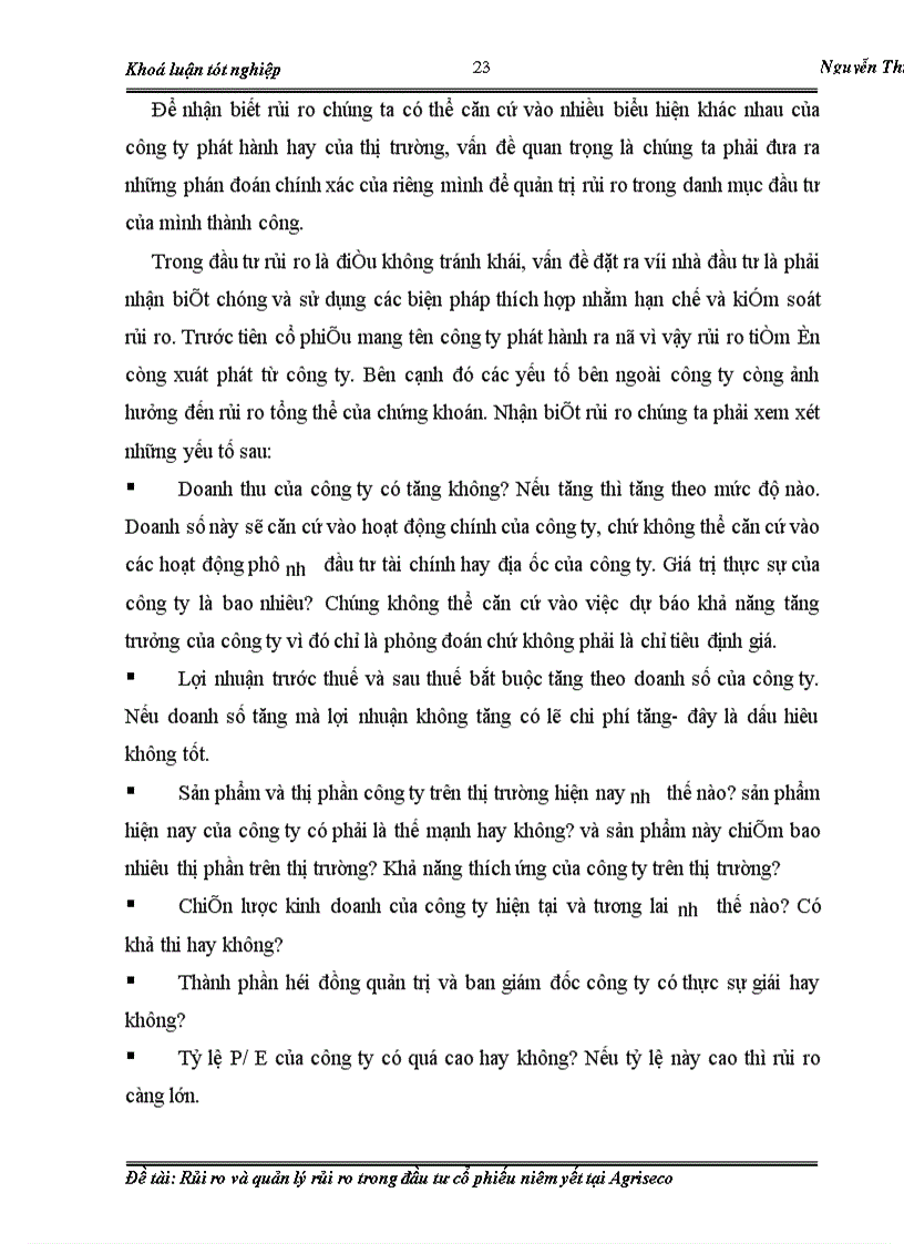 image for page Rủi ro và quản lý rủi ro trong đầu tư cổ phiếu niêm yết tại Agriseco