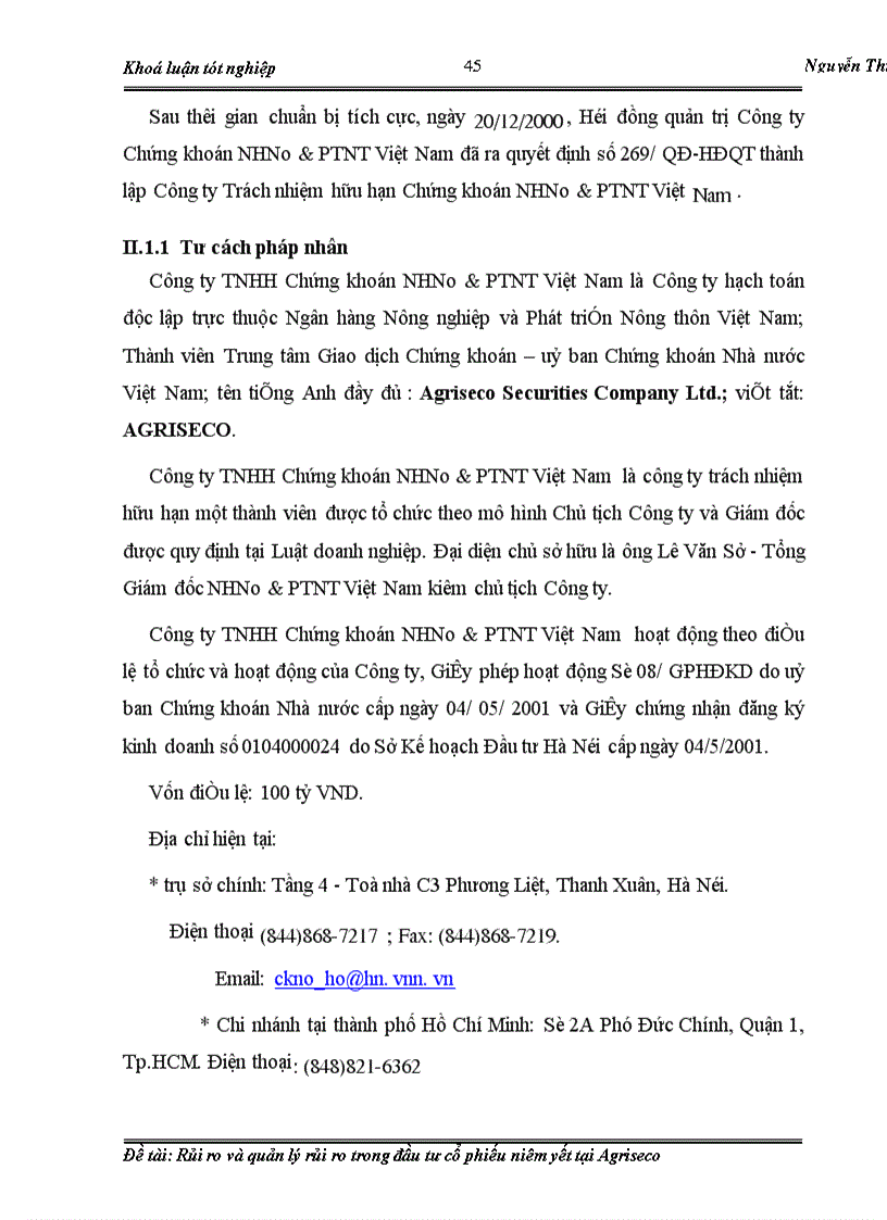 image for page Rủi ro và quản lý rủi ro trong đầu tư cổ phiếu niêm yết tại Agriseco